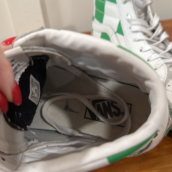 Vans Sk8-Hi Leather Check True White Fern Green Hi Top Sneakers - Picture 9 of 10